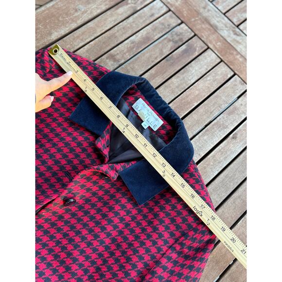 Vintage Rena Rowan Saville 14 Red Black Houndstooth Tweed Lambswool Wool Jacket - Picture 5 of 7